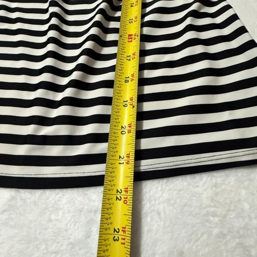Kona Sol Tankini Top Women Medium Black White Striped Blouson Strappy Back Beach
